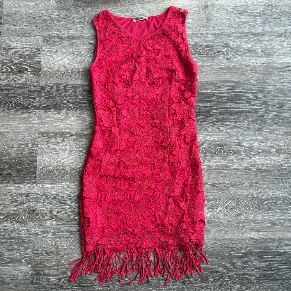 Gorgeous Red Lace and Fringe Bodycon Dress